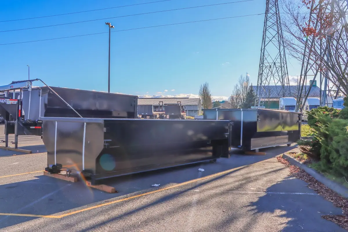 Roll-off dumpster ready for waste disposal at job site for 2 Yard Dumpster Rental in Crest Hill